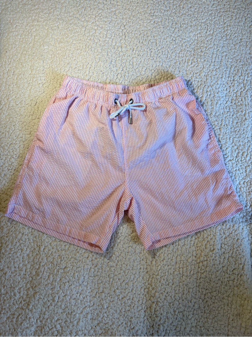 Frank’s Pink and White Striped Men’s Swim Trunks L